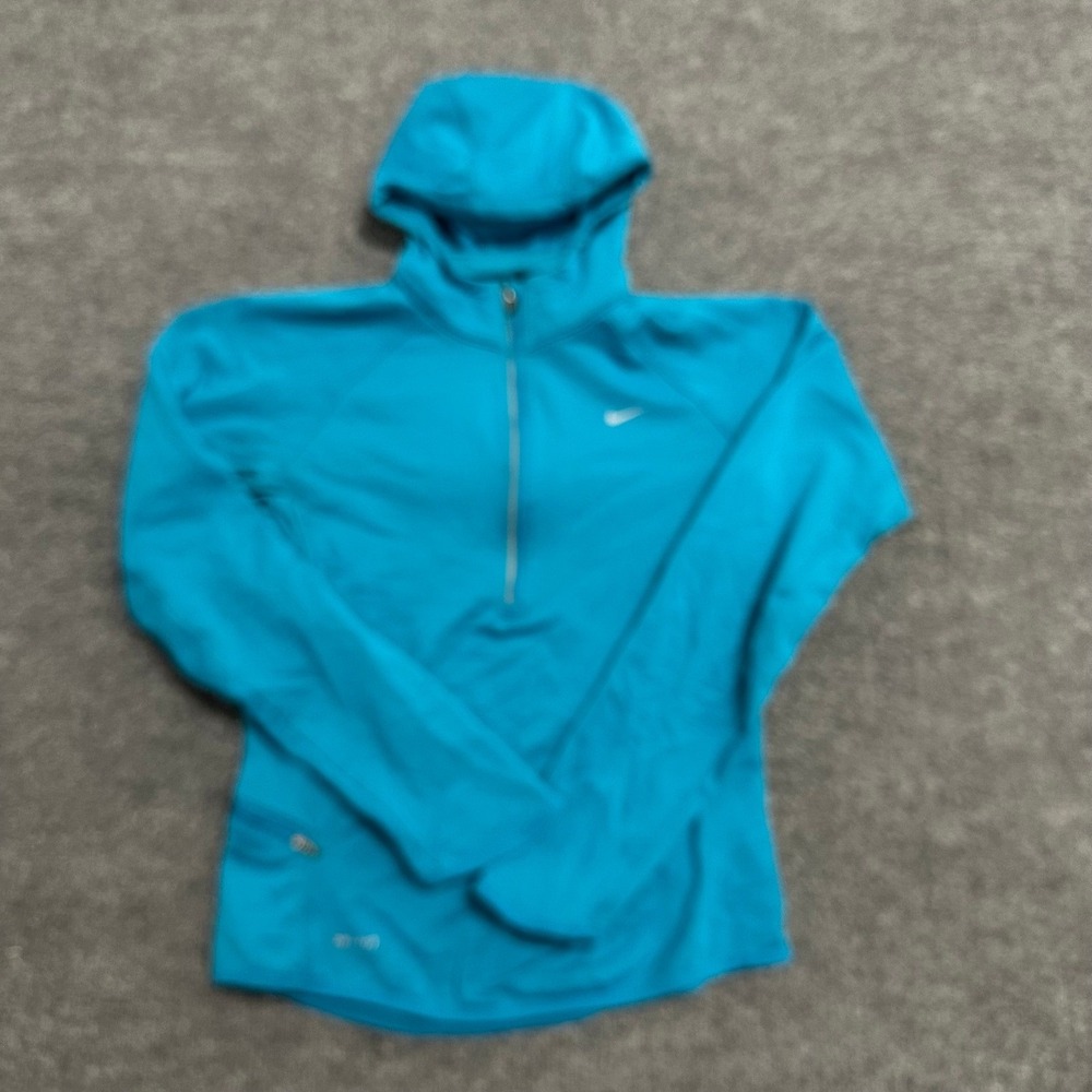 Nike Hoodie Womens Size S Teal Blue Dri-Fit Half Zip Running Athletic Thumbholes